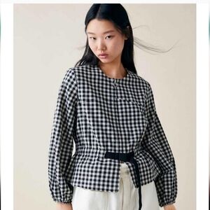 Zara Gingham Plaid Print Bomber Zip Jacket